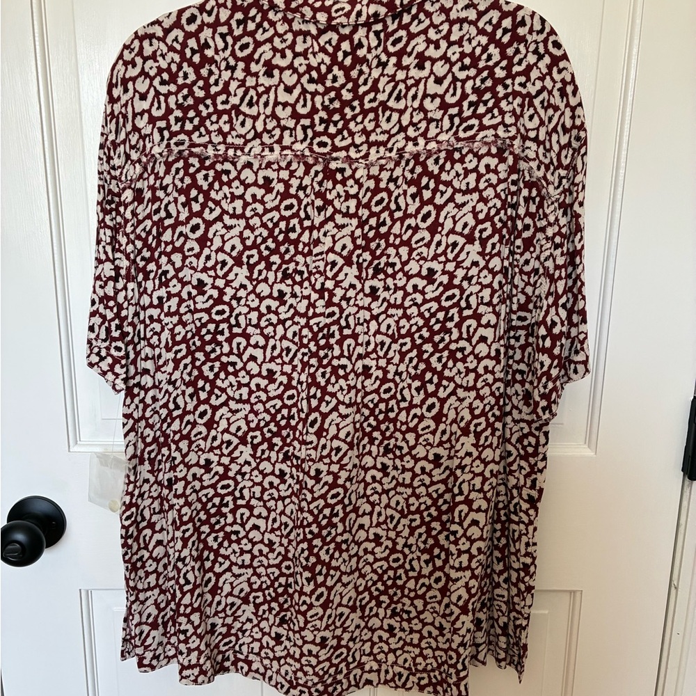 We The Free Maroon and White Leopard-Print Short-Sleeve Button Shirt - Picture 6 of 7